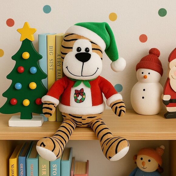 KellyToy Christmas Holiday Tiger Plush Festive Stuffed Animal Holiday Decor Gift - Picture 1 of 14